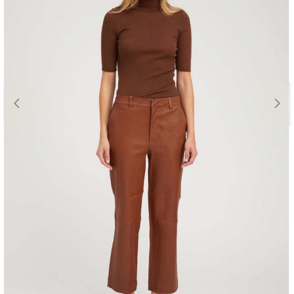 Women's Brown Leather Straight-Leg Trousers